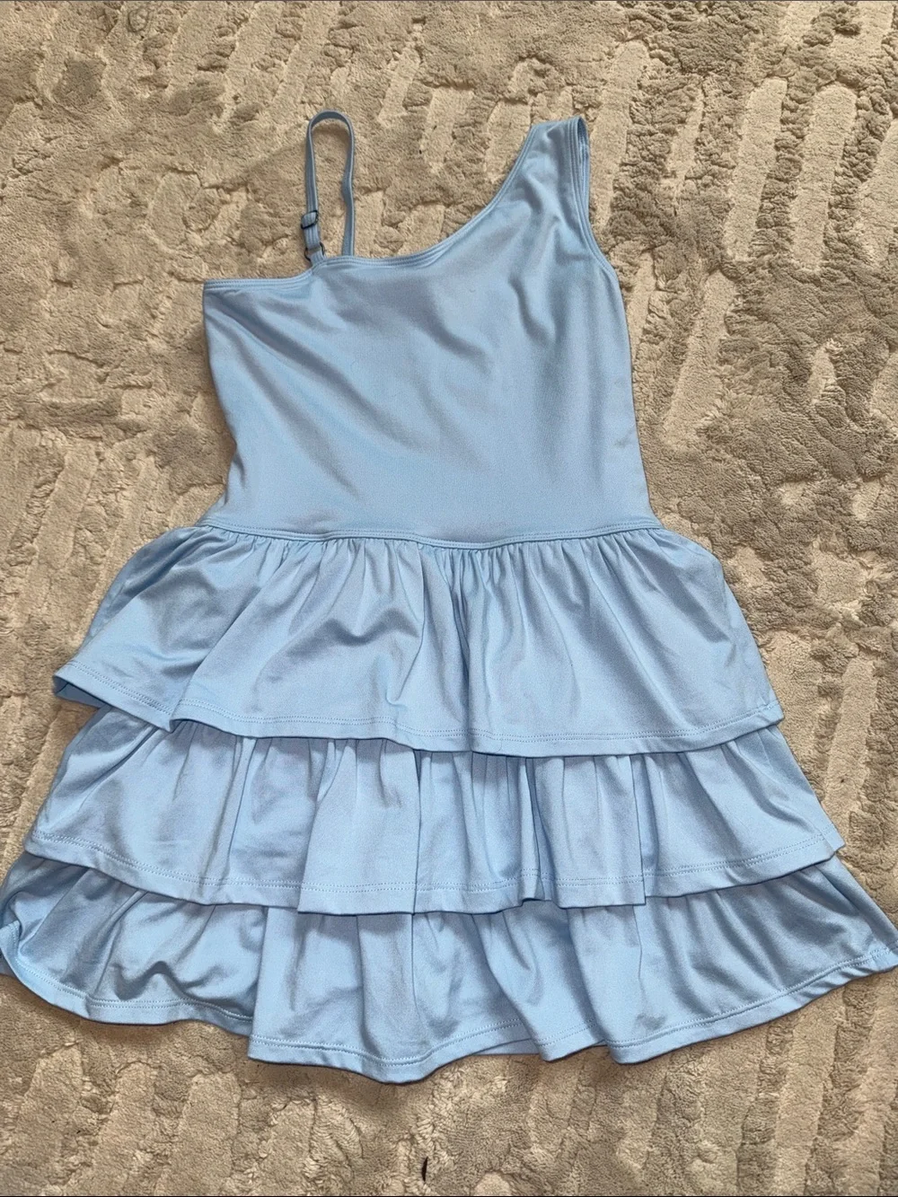 abercrombie kids ypb Light Blue One-Shoulder Ruffle dress w romper under 11/12